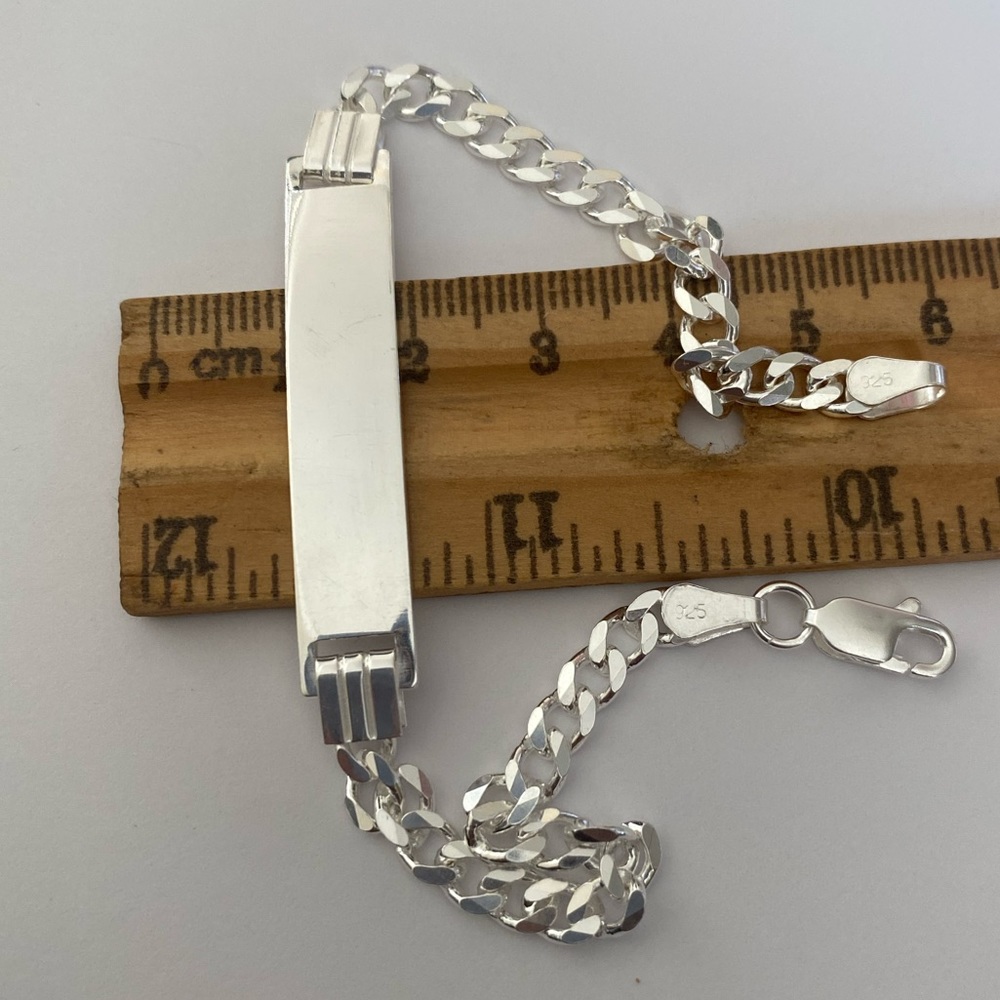 8” bracelet 925 silver Id name initials plate cuban link chain bar - Picture 2 of 3